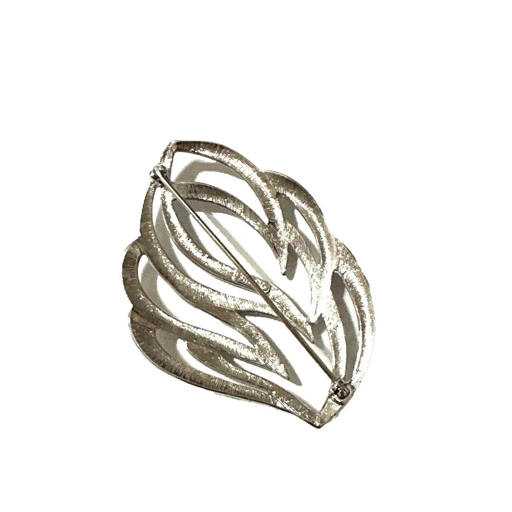 Vintage Monet Brooch Open Work Silver Tone Modernist Abstract Statement Pin 2.5